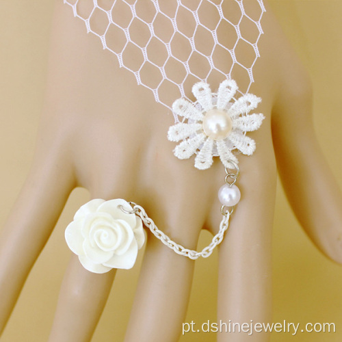 Pulseiras de crochê noiva com anel de flor Daisy pendente da pérola